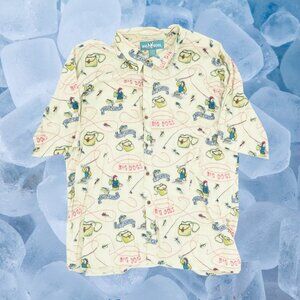 Vintage Big Dogs Fly Fishing Dogs Print Button Up Short Sleeve Shirt 3XL